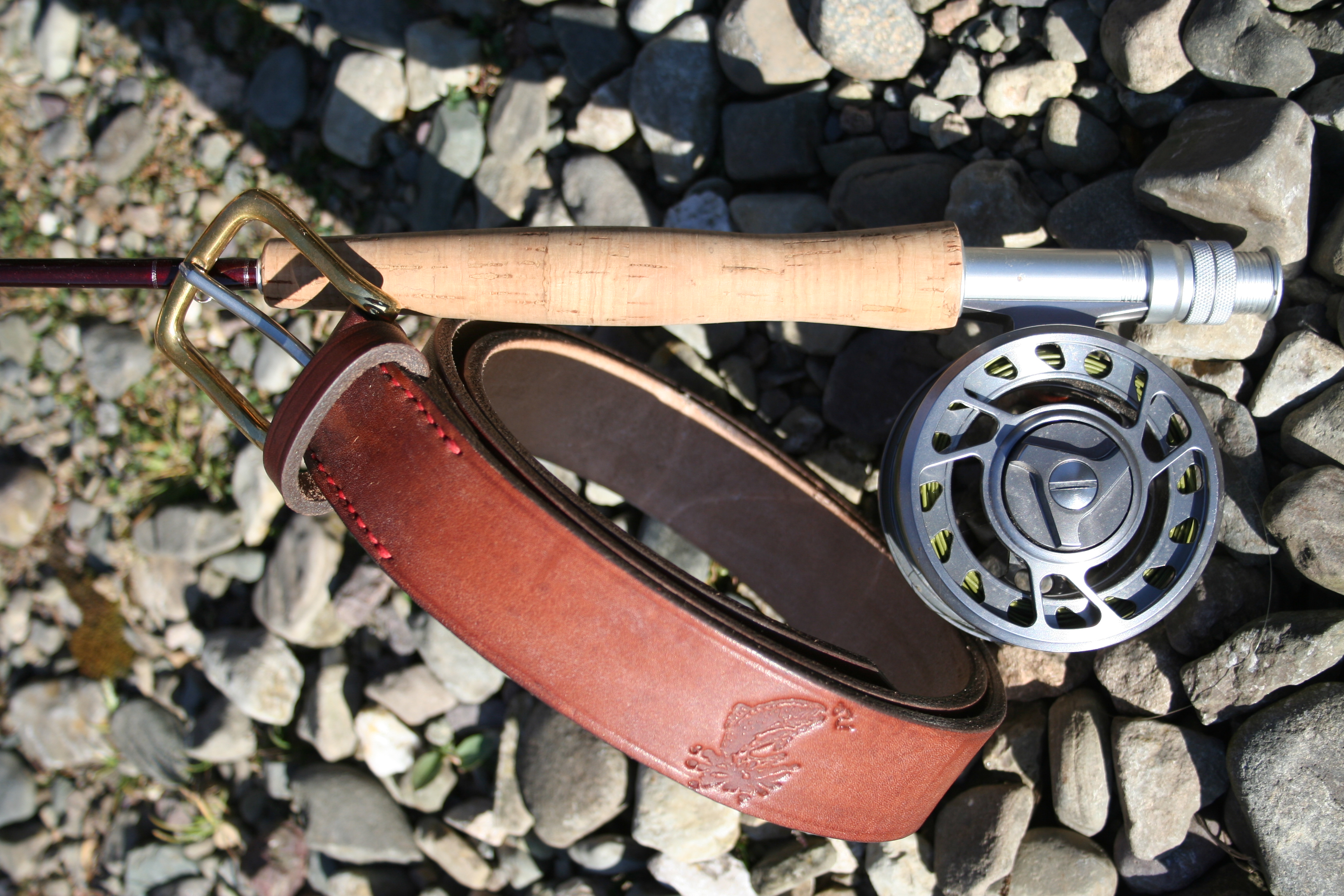 Oak Bark Handstitched Rising Trout Belt